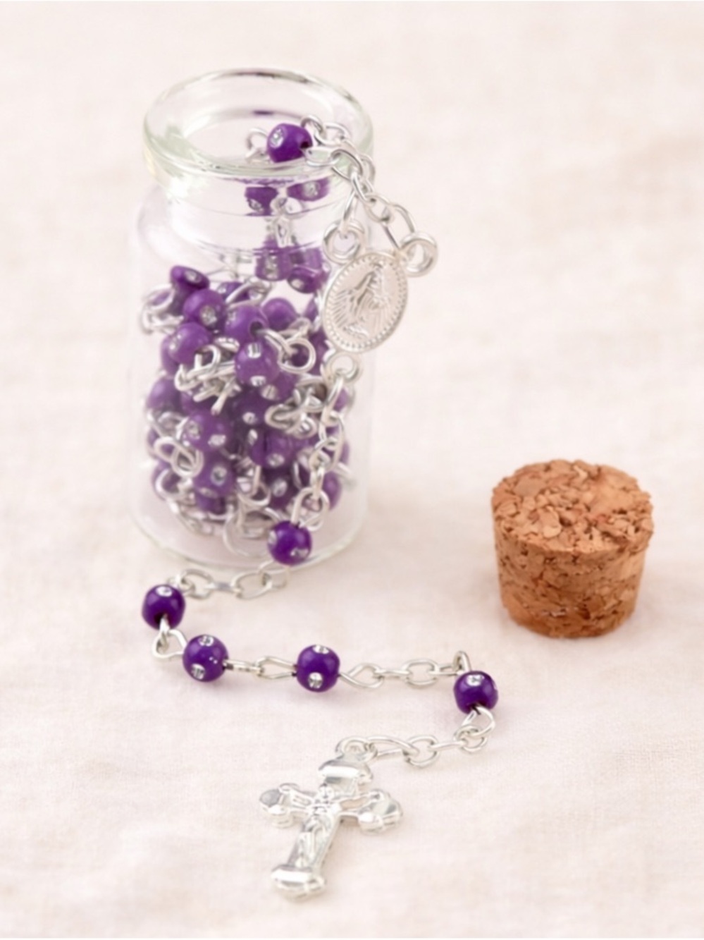 Children’s Purple Rosary 4mm Beads Silver Tone Crucifix Catholic Baptism - Picture 2 of 9